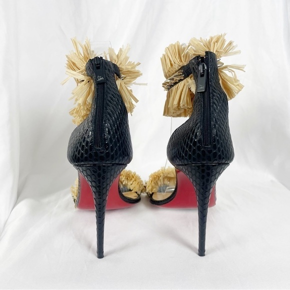 Christian Louboutin Poupedou Raffia Open Toe Leather Stiletto Heels Black EU 36 - Picture 7 of 12